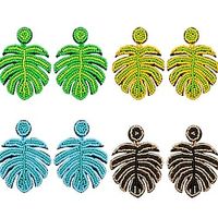 St. Patrick's Day Handmade Rice Beads Turtle Back Leaf Earrings Women's European and American Knitted Beads Bohemian Vintage Leaf Earrings Lightinthebox - thumbnail