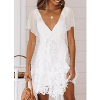 Women's A Line Dress Short Mini Dress White Short Sleeve Embroidery Embroidered Layered Spring Summer V Neck Casual Modern 2022 S M L XL 2XL Lightinthebox - thumbnail