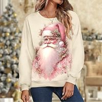 Christmas Sweatshirt Women's Pullover Santa Claus Sportswear Festival Print Beige Christmas Casual Round Neck Long Sleeve Top Micro-elastic Fall  Winter Lightinthebox - thumbnail