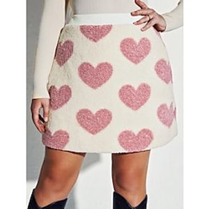 Women's A Line Mini Cotton Fuzzy  Pink Skirts Heart Print Fall  Winter Fashion Daily Vacation M L XL Lightinthebox