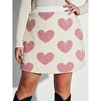 Women's A Line Mini Cotton Fuzzy  Pink Skirts Heart Print Fall  Winter Fashion Daily Vacation M L XL Lightinthebox - thumbnail