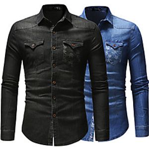 Men's Shirt Floral Button-Down Long Sleeve Casual Tops Cotton Casual Fashion Breathable Comfortable Black Blue miniinthebox