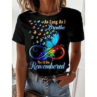 Women's T shirt Tee Butterfly Feather Daily Weekend Black Print Short Sleeve Fashion Round Neck Regular Fit Summer Lightinthebox - thumbnail
