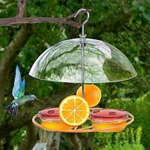 Oriole Bird Feeder, 3 Types Food, Orange Halves Fruit, Drinking Nectar and Grape Jelly Hummingbird Feeders, Outdoor Metal Hanging Adjustable Dome Proof Squirrel and Larger Birds Baffle miniinthebox