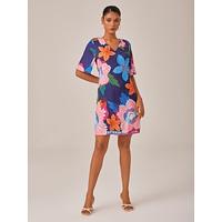 Satin Floral Print Vacation Half Sleeve V Neck Mini Dress Satin Floral Print Vacation Half Sleeve V Neck Mini Dress