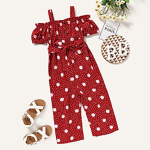 Kids Toddler Girls' Overall  Jumpsuit Wine Polka Dot Print Active 2-8 Years Lightinthebox
