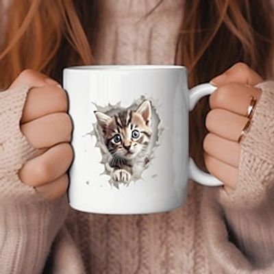 1pc 11oz Cat Breakthrough coffee cups ceramic coffee cups water cups summer and winter drinks birthday gifts holiday gifts New Year gifts Valentine's Day gifts Lightinthebox