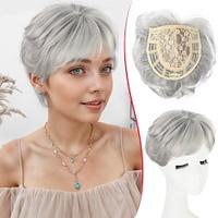 Short Hair Toppers with Bangs Gray Pixie Cut Clip in Synthetic Wiglets Hair Pieces for Women with Thinning Hair Lightinthebox