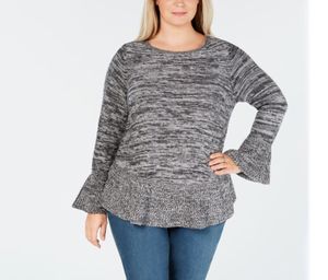 Plus Size Ruffled Sweater  Grey Heather/Black Heather