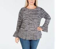Plus Size Ruffled Sweater  Grey Heather/Black Heather - thumbnail
