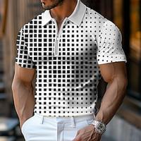 Geometric Men's Casual Print Polo Shirt Zip Polo Casual Daily Sports Polyester Short Sleeve Turndown Polo Shirts White Spring Summer S M L Micro-elastic Lapel Polo Lightinthebox