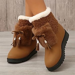 Women's Boots Snow Boots Winter Boots Outdoor Daily Fleece Lined Booties Ankle Boots Bowknot Flat Heel Round Toe Plush Classic Casual Walking Faux Suede Loafer Solid Color Black Brown Gray miniinthebox