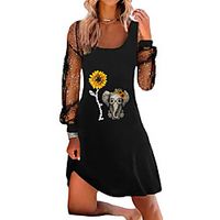 Women's A Line Dress Short Mini Dress Black Wine Dark Blue Long Sleeve Floral Animal Mesh Print Spring Summer Square Neck Stylish Casual 2022 S M L XL XXL 3XL Lightinthebox - thumbnail