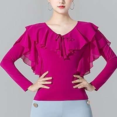 Latin Dance Ballroom Dance Top Ruffles Pure Color Splicing Women's Performance Training Long Sleeve High Polyester Cotton Blend Lightinthebox Latin Dance Ballroom Dance Top Ruffles Pure Color Splicing Women's Performance Training Long Sleeve High Polyester Cotton Blend Lightinthebox