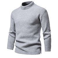 Men's Pullover Sweater Jumper Jumper Ribbed Knit Regular Knitted Pit Plain Mock Collar Modern Contemporary Work Daily Wear Clothing Apparel Winter Black Yellow S M L Lightinthebox - thumbnail