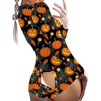 Women's Pajamas Bodysuits Cat Pumpkin Retro Gothic Punk  Gothic Halloween Carnival Polyester Breathable Crew Neck Long Sleeve Fall Winter Black White Lightinthebox - thumbnail