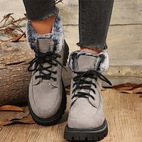 Women's Boots Platform Boots Snow Boots Combat Boots Daily Fleece Lined Booties Ankle Boots Platform Round Toe Plush Casual Comfort Faux Suede Lace-up Solid Color Gray Lightinthebox - thumbnail