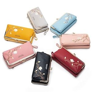 Women's Wallet Coin Purse Mobile Phone Bag Credit Card Holder Wallet PU Leather Outdoor Daily Large Capacity Waterproof Breathable Flower 4 pink 2 blue 5 gray Lightinthebox