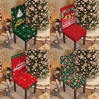 Christmas Dining Chair Covers Set of 4, Stretch Xmas Parsons Chair Slipcovers Seat Protector Washable Spandex Kitchen Chair Cover for Dining Room Lightinthebox