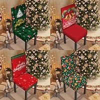 Christmas Dining Chair Covers Set of 4, Stretch Xmas Parsons Chair Slipcovers Seat Protector Washable Spandex Kitchen Chair Cover for Dining Room Lightinthebox - thumbnail