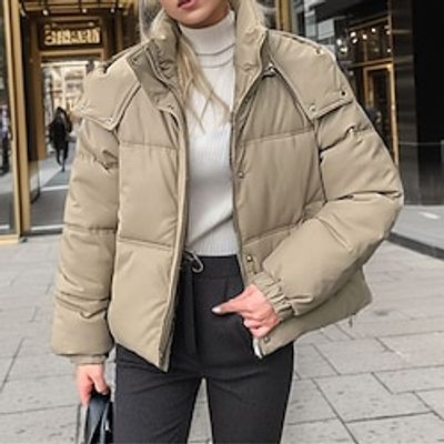 Women's Parka Winter Coat Hooded Puffer Jacket Windproof Thermal Warm Heated Jacket with Pockets Fall Zipper Casual Street Outerwear Long Sleeve Black Green Khaki Lightinthebox