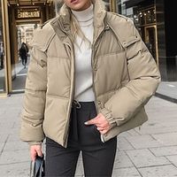 Women's Parka Winter Coat Hooded Puffer Jacket Windproof Thermal Warm Heated Jacket with Pockets Fall Zipper Casual Street Outerwear Long Sleeve Black Green Khaki Lightinthebox - thumbnail