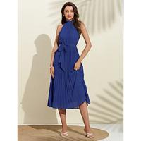 Sleeveless Pleated Belted Midi Dress Lightinthebox