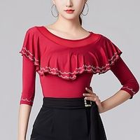 Latin Dance Ballroom Dance Top Ruffles Pure Color Splicing Women's Performance Training 34 Length Sleeve High Modal Lightinthebox