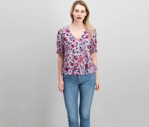 Puff-Sleeve Print Top  Raspberry Combo
