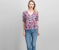 Puff-Sleeve Print Top  Raspberry Combo - thumbnail