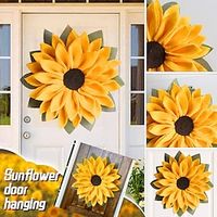 1pc, Artificial Sunflower Wreath, Sunflower Wall Window Hanging Decor Front Door Farmhouse Summer Room Decor Lightinthebox - thumbnail