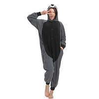 Women's Animal Adult Onesies Frog Raccoon Penguin Pink Pig Onesie Pajamas Cartoon Plush Comfort Soft Home Bed Polar Fleece Warm Breathable Hoodie Long Sleeve Button Fall Winter Black Yellow Lightinthebox - thumbnail