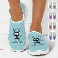 Women's Sneakers Print Shoes Plus Size Comfort Shoes Daily Travel Cat Slogan Flat Heel Casual Comfort Minimalism Walking Mesh Pink Blue Purple Lightinthebox - thumbnail