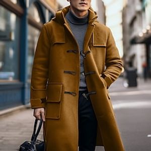 Men's Winter Coat Duffle Coat Outdoor Daily Wear Fall  Winter Polyester Thermal Warm Windbreaker Outerwear Clothing Apparel Fashion Streetwear Plain Pocket Hooded Horn Button Lightinthebox