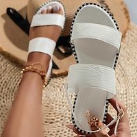 Women's Sandals Flat Sandals Plus Size Ankle Strap Sandals Outdoor Beach Flat Heel Elegant Casual Minimalism PU Buckle Solid Color Black White miniinthebox - thumbnail