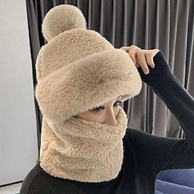 Winter Warm Hat, Women Windproof Scarf Hat, Winter Warm Scarf Hat, Soft Knitted Plush Hat, Winter Knit 1920s Bowler Hat Round Brim Warm Hat Bucket Hats for Women Lightinthebox