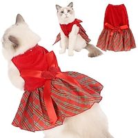 Pet Dog Christmas Dress Clothes Dog Red Plaid Christmas Women's Dress Dog Clothes Lightinthebox - thumbnail