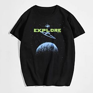 Men's Tee T shirt Hot Stamping Galaxy Graphic Prints Letter Print Short Sleeve Casual Tops 100% Cotton Basic Designer Big and Tall Black miniinthebox