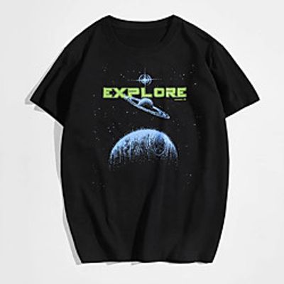 Men's Tee T shirt Hot Stamping Galaxy Graphic Prints Letter Print Short Sleeve Casual Tops 100% Cotton Basic Designer Big and Tall Black miniinthebox
