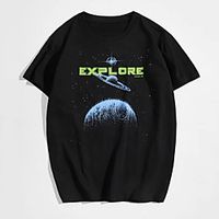 Men's Tee T shirt Hot Stamping Galaxy Graphic Prints Letter Print Short Sleeve Casual Tops 100% Cotton Basic Designer Big and Tall Black miniinthebox - thumbnail