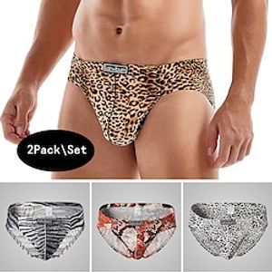 Men's 2 Packs Briefs Breathable Soft Graphic Leopard Mid Waist White Yellow Lightinthebox