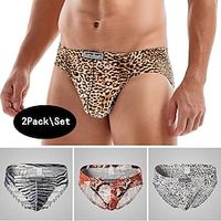 Men's 2 Packs Briefs Breathable Soft Graphic Leopard Mid Waist White Yellow Lightinthebox - thumbnail