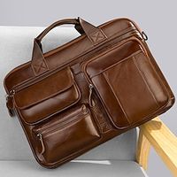 Men Genuine Cowhide Leather Briefcase Work Handbag Suitable For Business Travel With A 14inch Computer Pocket Lightinthebox