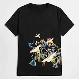 Men's Tee T shirt Hot Stamping Graphic Prints Crane Animal Print Short Sleeve Casual Tops 100% Cotton Basic Designer Big and Tall Black miniinthebox