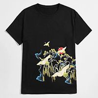 Men's Tee T shirt Hot Stamping Graphic Prints Crane Animal Print Short Sleeve Casual Tops 100% Cotton Basic Designer Big and Tall Black miniinthebox - thumbnail