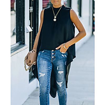 Women's Tank Top Shirt Plain Asymmetric Round Neck Casual Streetwear Tops Green Black Pink miniinthebox