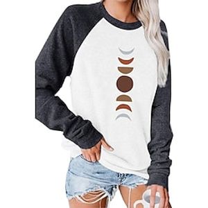 cross-border european and american autumn women's round neck stitching long-sleeved t-shirt women bohemian moon phase print top women's t Lightinthebox