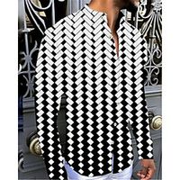 Men's Shirt 3D Print Geometric Argyle Turndown Daily Holiday 3D Print Button-Down Long Sleeve Tops Casual Fashion Breathable White miniinthebox - thumbnail