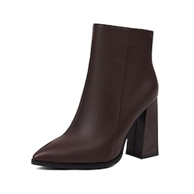 Women's Boots Booties Ankle Boots Chunky Heel Pointed Toe Minimalism Daily PU Leather Zipper Fall Winter Solid Colored Black Brown Beige  Booties  Ankle Boots Lightinthebox