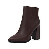 Women's Boots Booties Ankle Boots Chunky Heel Pointed Toe Minimalism Daily PU Leather Zipper Fall Winter Solid Colored Black Brown Beige  Booties  Ankle Boots Lightinthebox - thumbnail